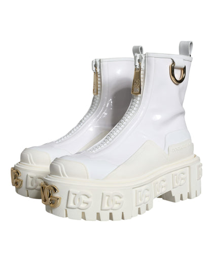 White Leather Rubber Logo Ankle Boots Shoes