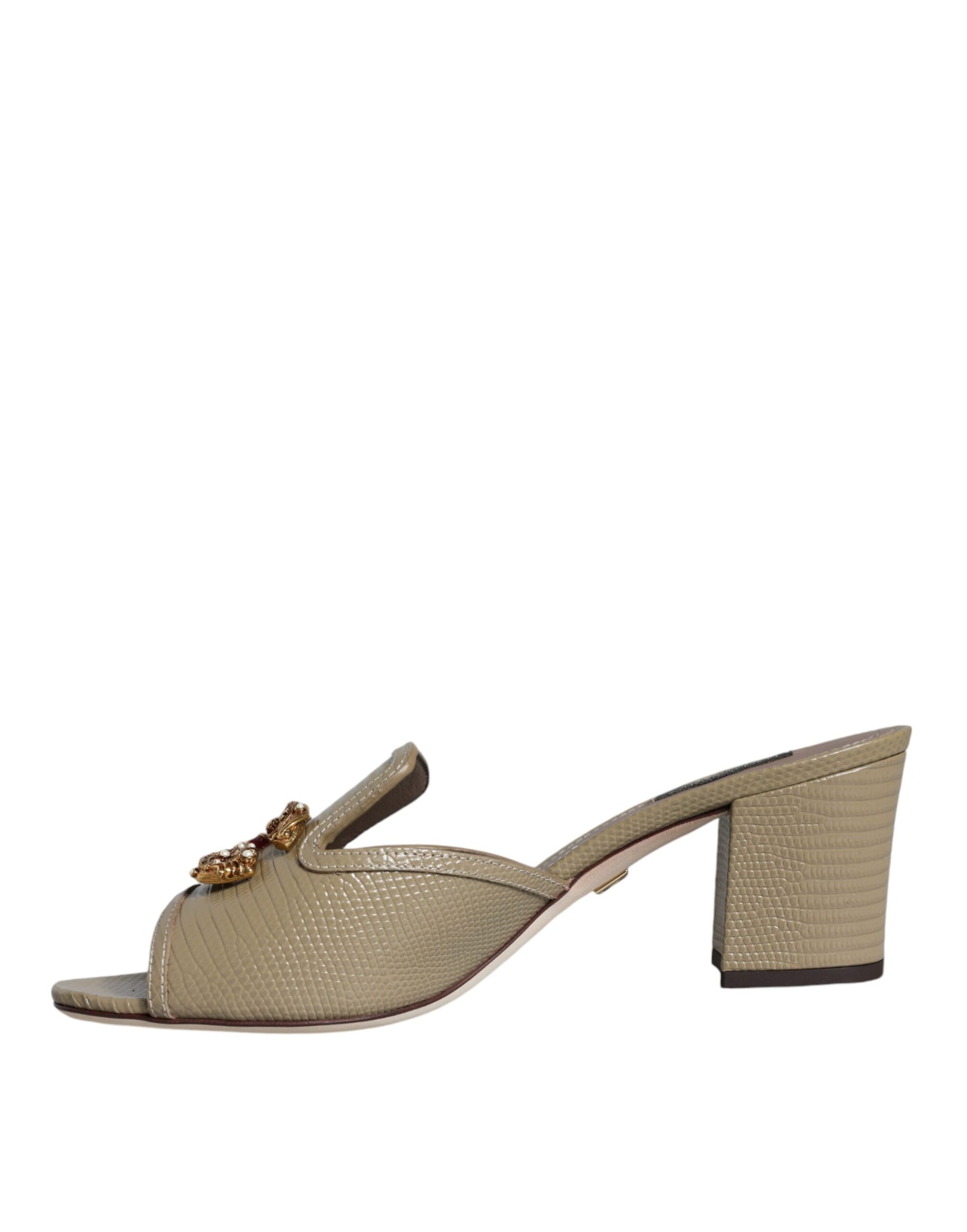 Beige DG Amore Slip On Heels Sandals Shoes