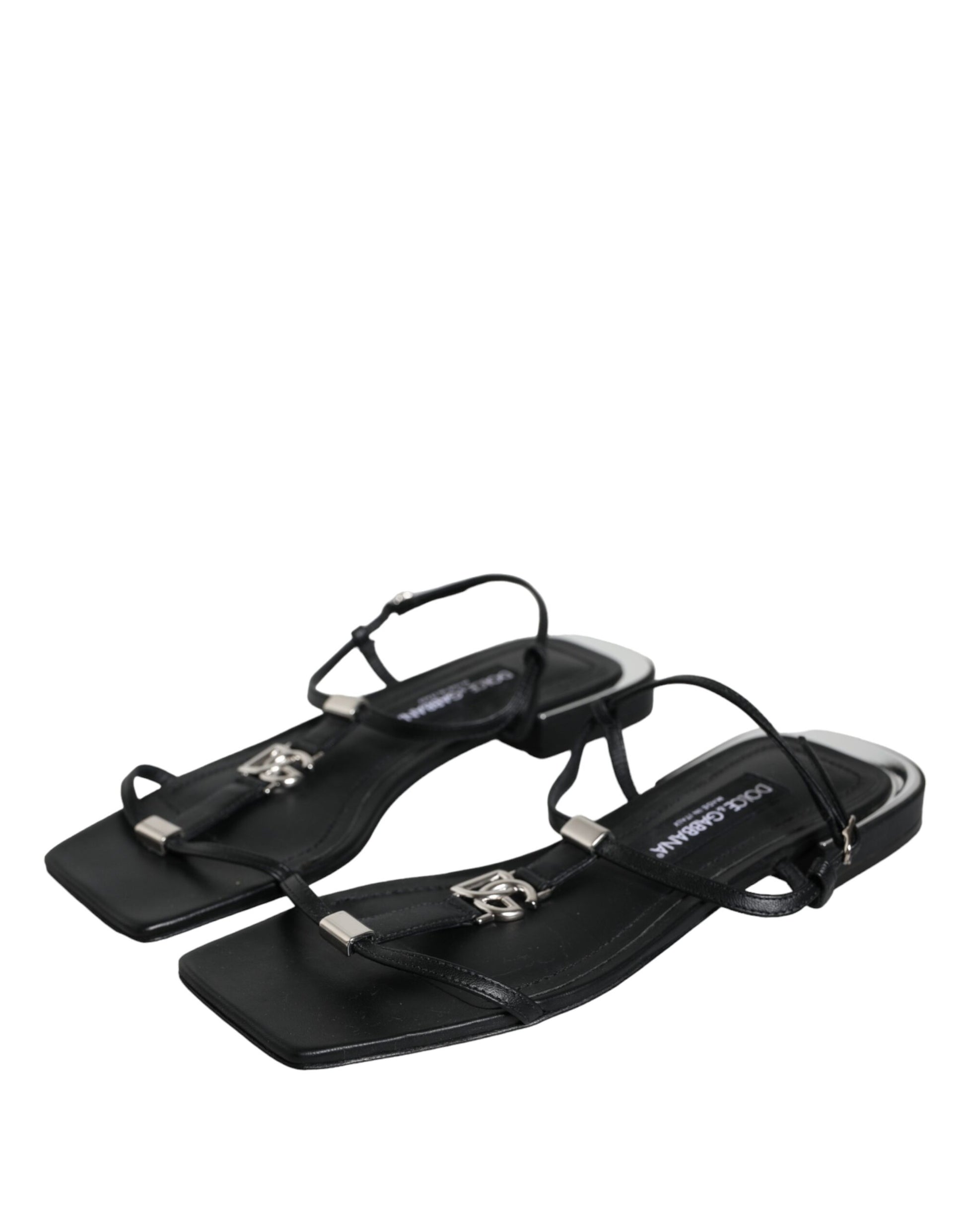 Black Leather Logo Ankle Strap Keira Sandals Shoes