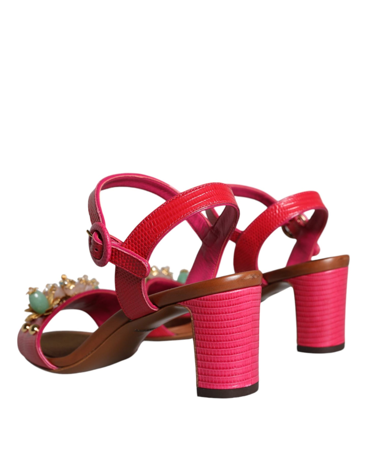 Fuchsia Leather Embellished Keira Sandals Shoes