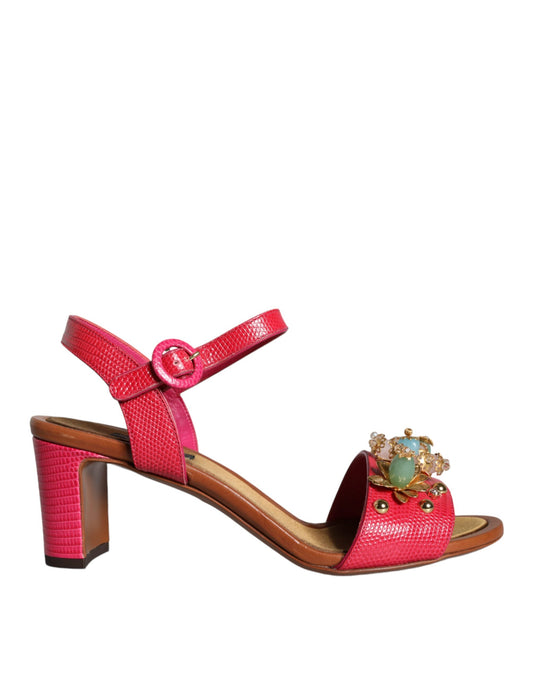 Fuchsia Leather Embellished Keira Sandals Shoes