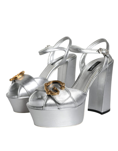 Silver Leather Platform Logo Keira Sandals Shoes