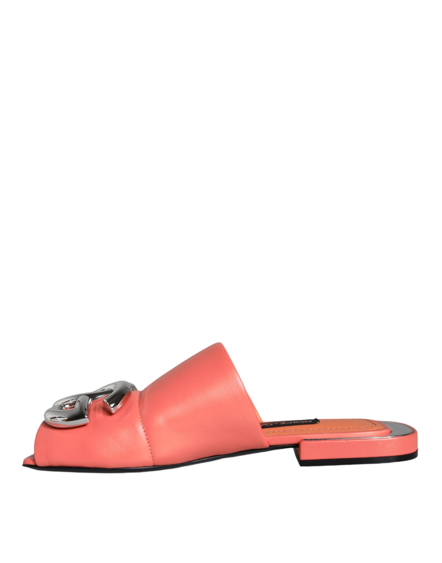 Pink Salmon Leather Flat Slides Sandals Shoes