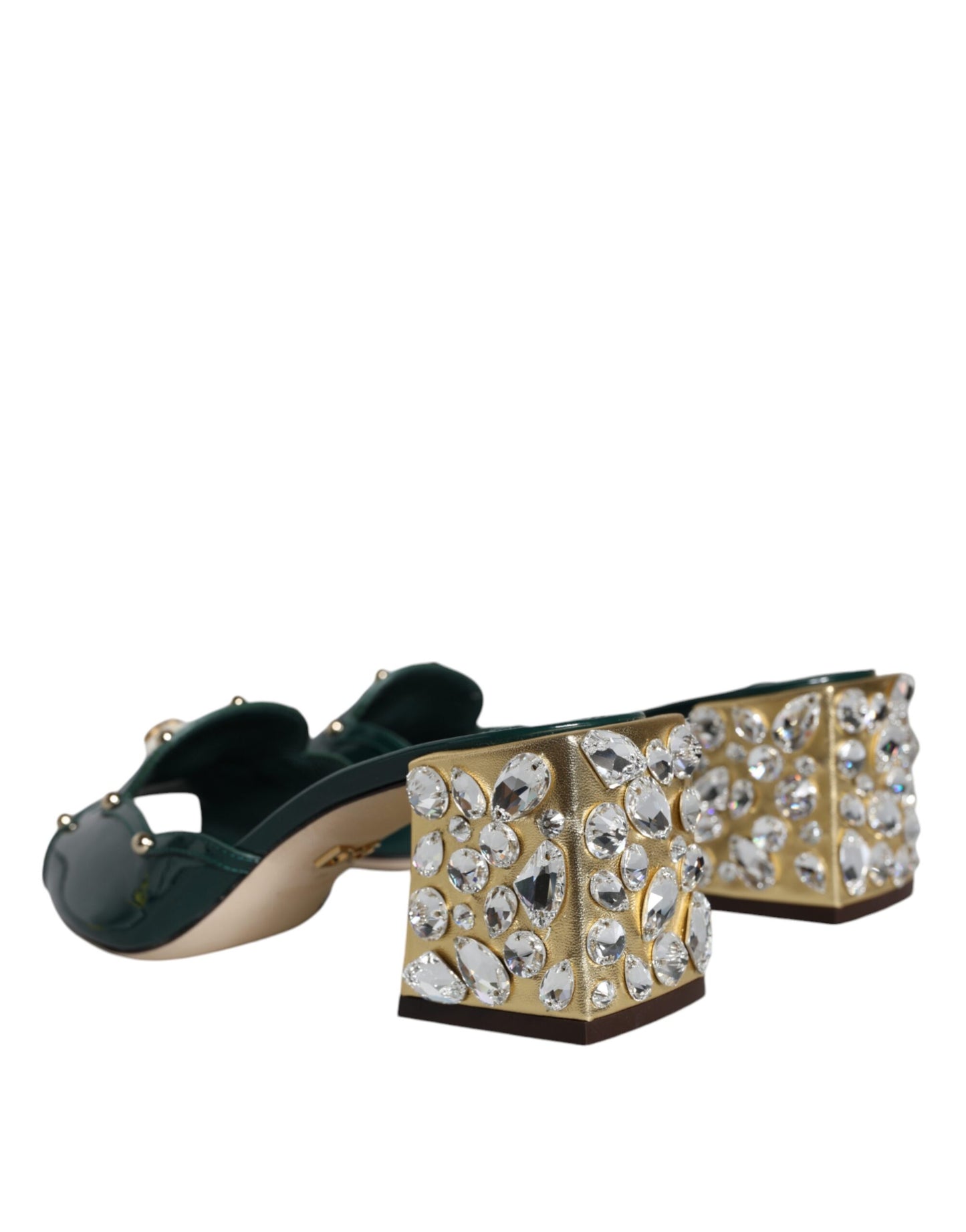 Green Crystal Leather Slides Sandals Shoes