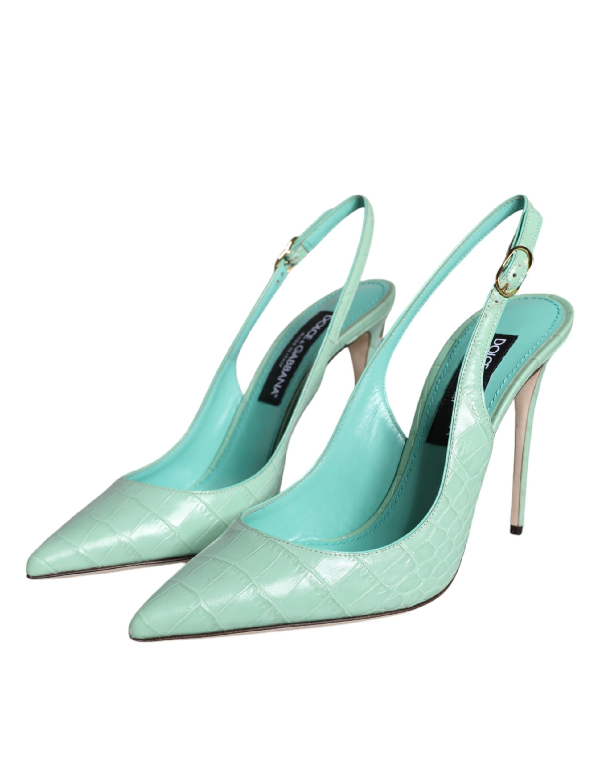 Mint Green Leather Heels Slingback Pumps Shoes