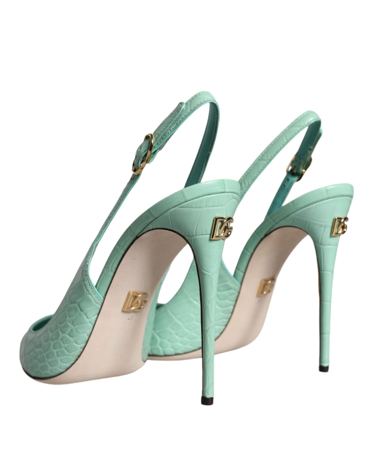 Mint Green Leather Heels Slingback Pumps Shoes