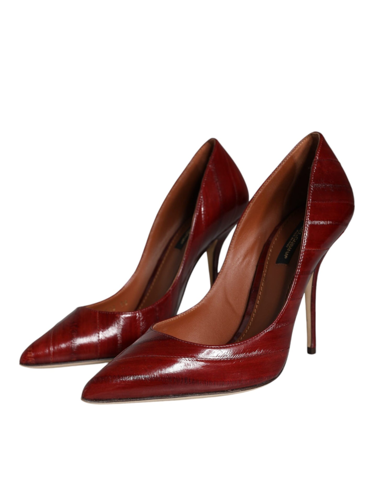 Dark Red Leather High Heels Pumps Shoes