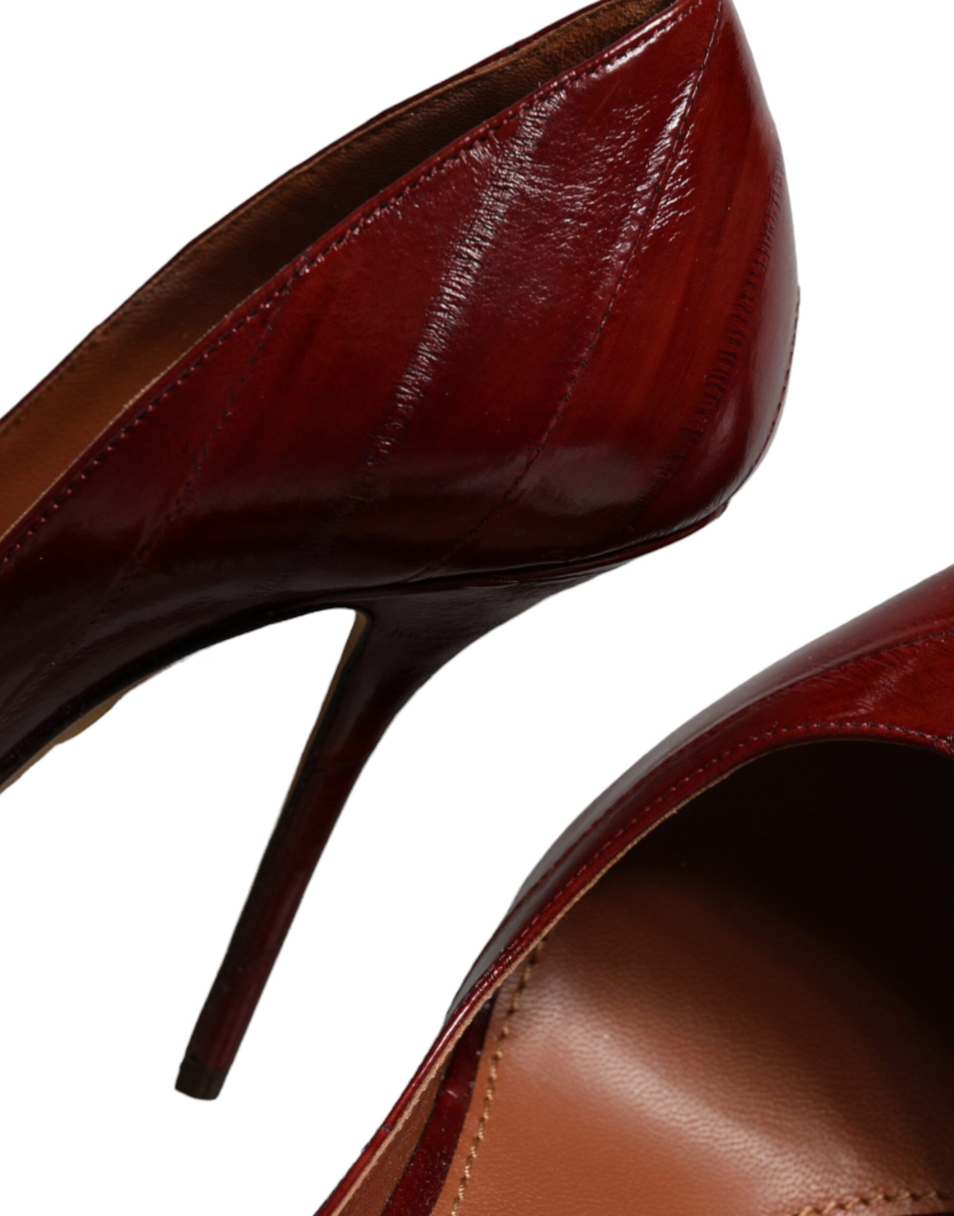 Dark Red Leather High Heels Pumps Shoes