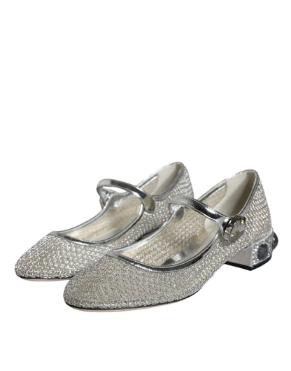 Silver Mesh Crystal Mary Jane Pumps Shoes