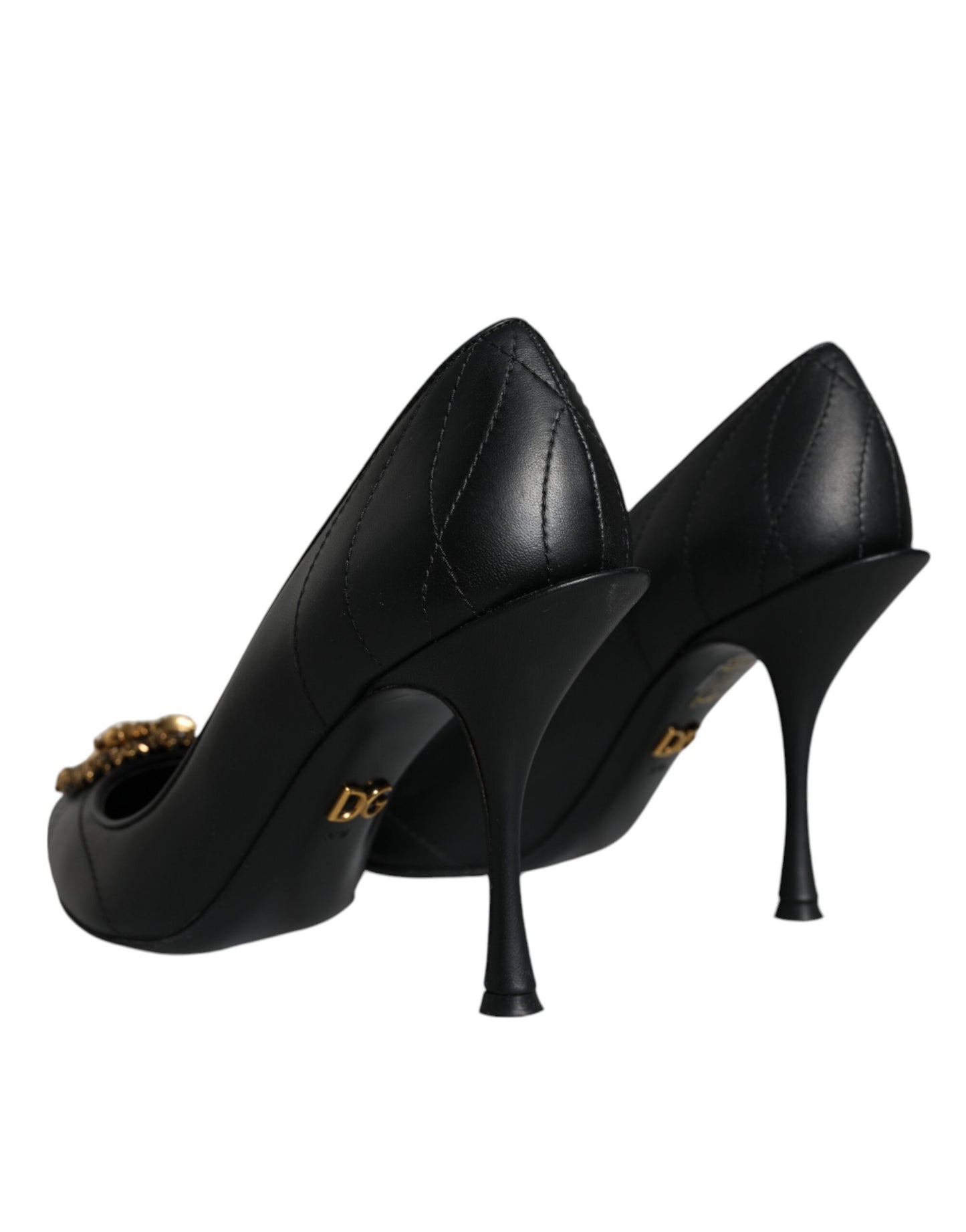 Black Leather Heart DEVOTION Pumps Shoes