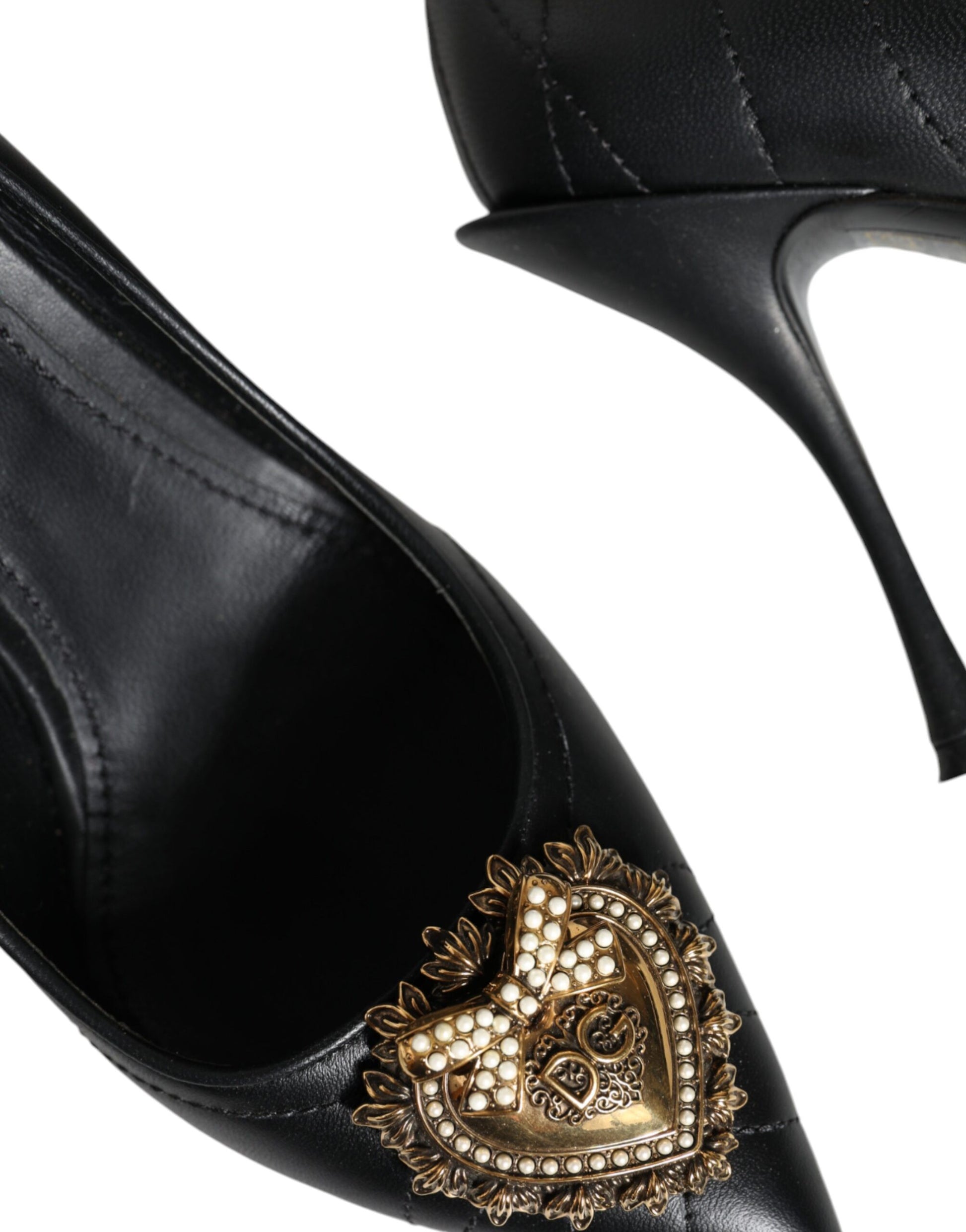 Black Leather Heart DEVOTION Pumps Shoes