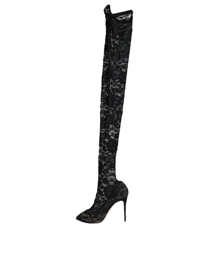 Black Stretch Socks Taormina Lace Boots Shoes