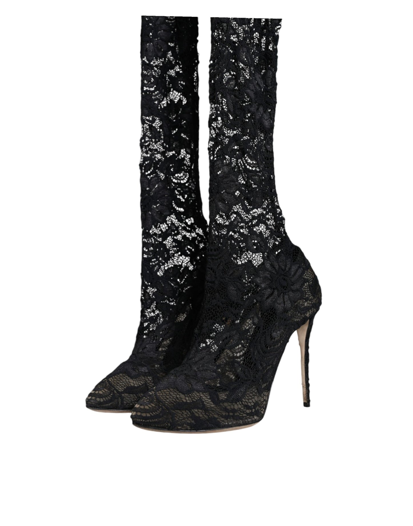 Black Stretch Socks Taormina Lace Boots Shoes