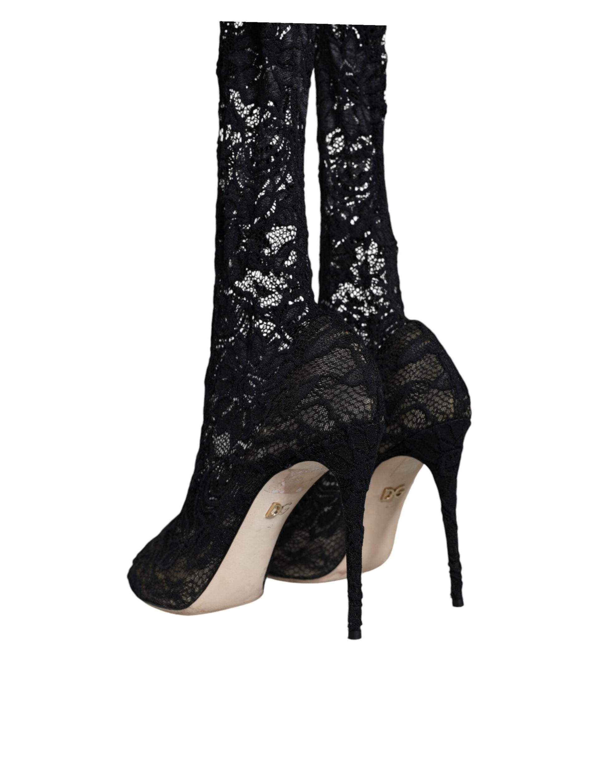 Black Stretch Socks Taormina Lace Boots Shoes