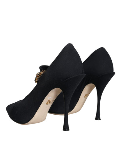 Black Mary Jane Jersey Crystal Pumps Shoes