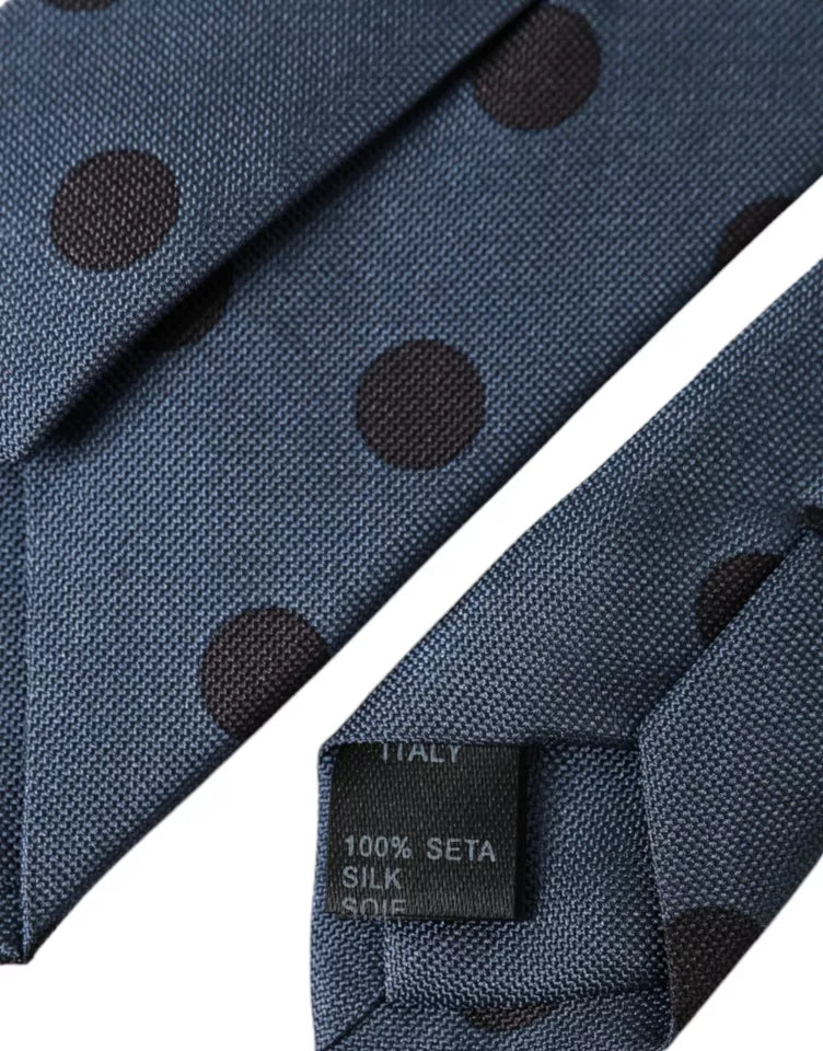 Blue Black Silk Polka Dot Adjustable Men Tie