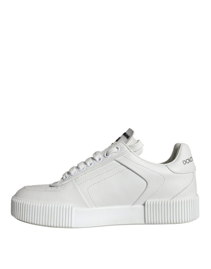 White Calfskin Leather Miami Low Top Sneakers Shoes