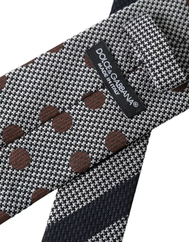 Gray Dotted Pattern 100% Silk Adjustable Men Tie