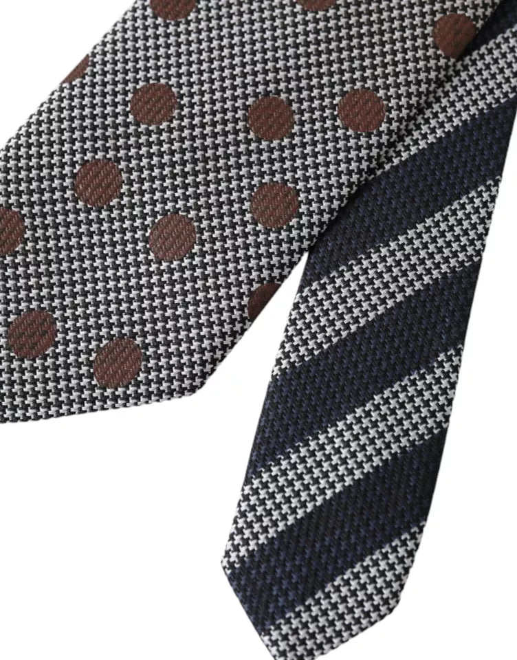 Gray Dotted Pattern 100% Silk Adjustable Men Tie