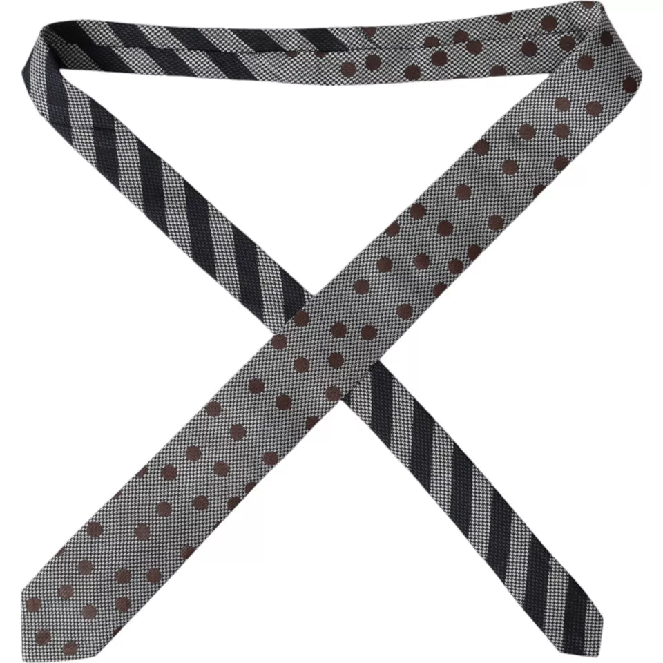 Gray Dotted Pattern 100% Silk Adjustable Men Tie