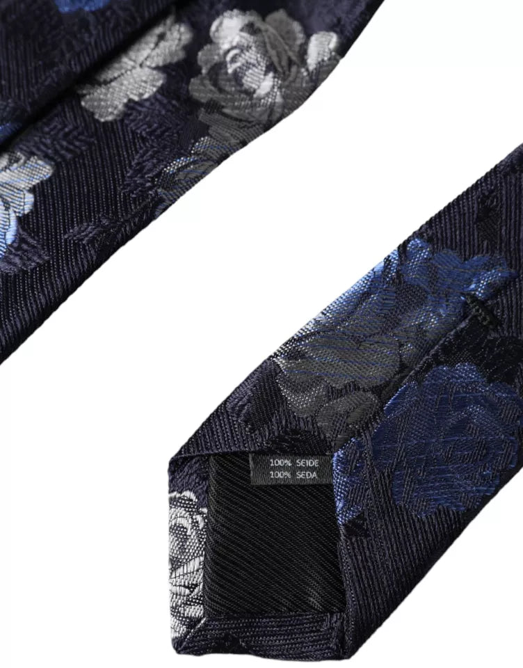 Dark Blue Floral Fantasy Silk Adjustable Men Tie