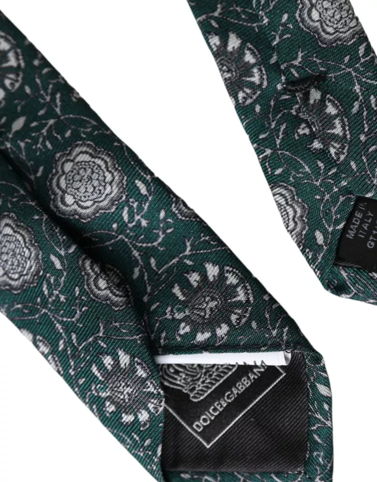 Green Floral Print Silk Adjustable Men Tie