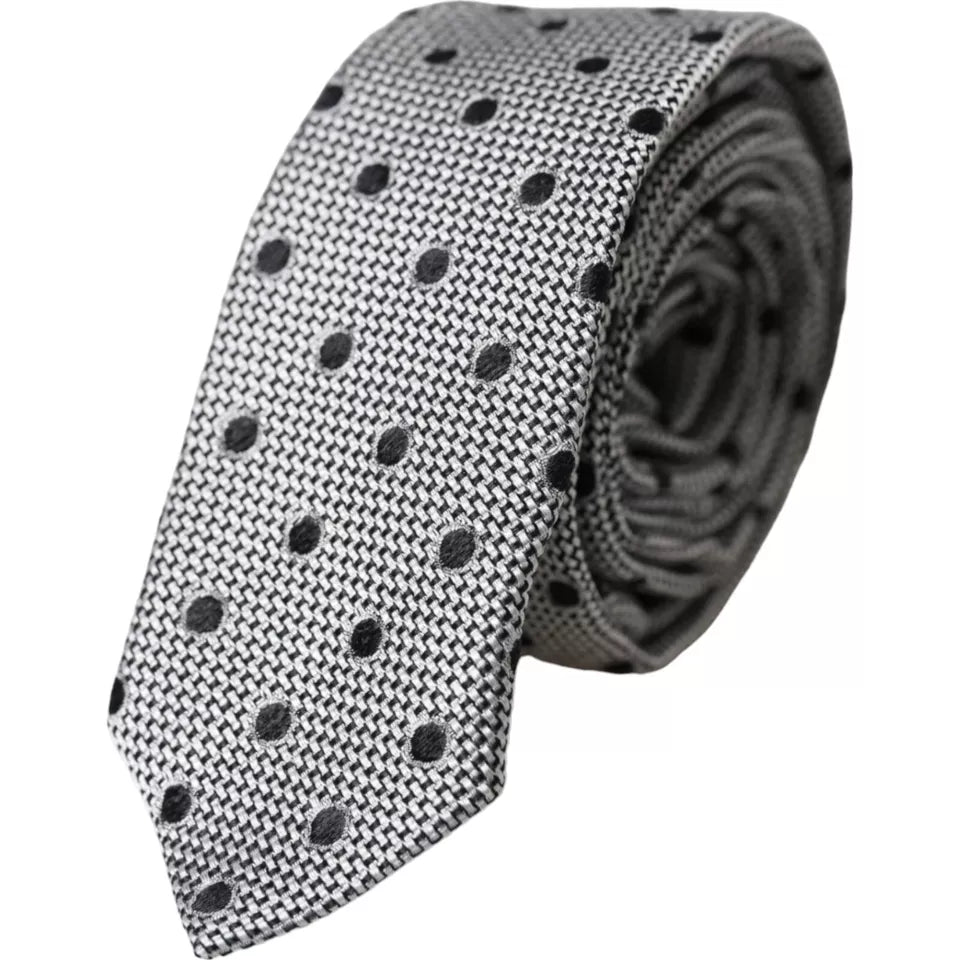 Black White Dot Fantasy Silk Adjustable Men Tie