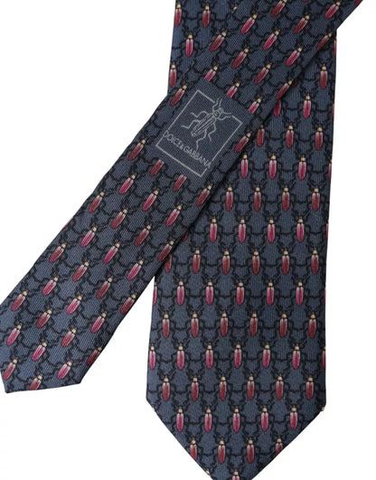 Blue Bug Print Silk Adjustable Men Tie