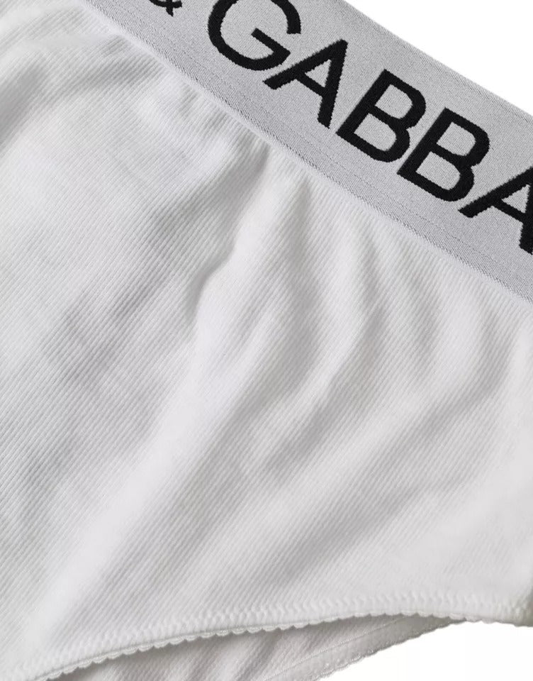 White Cotton Stretch Branded Logo Underwear