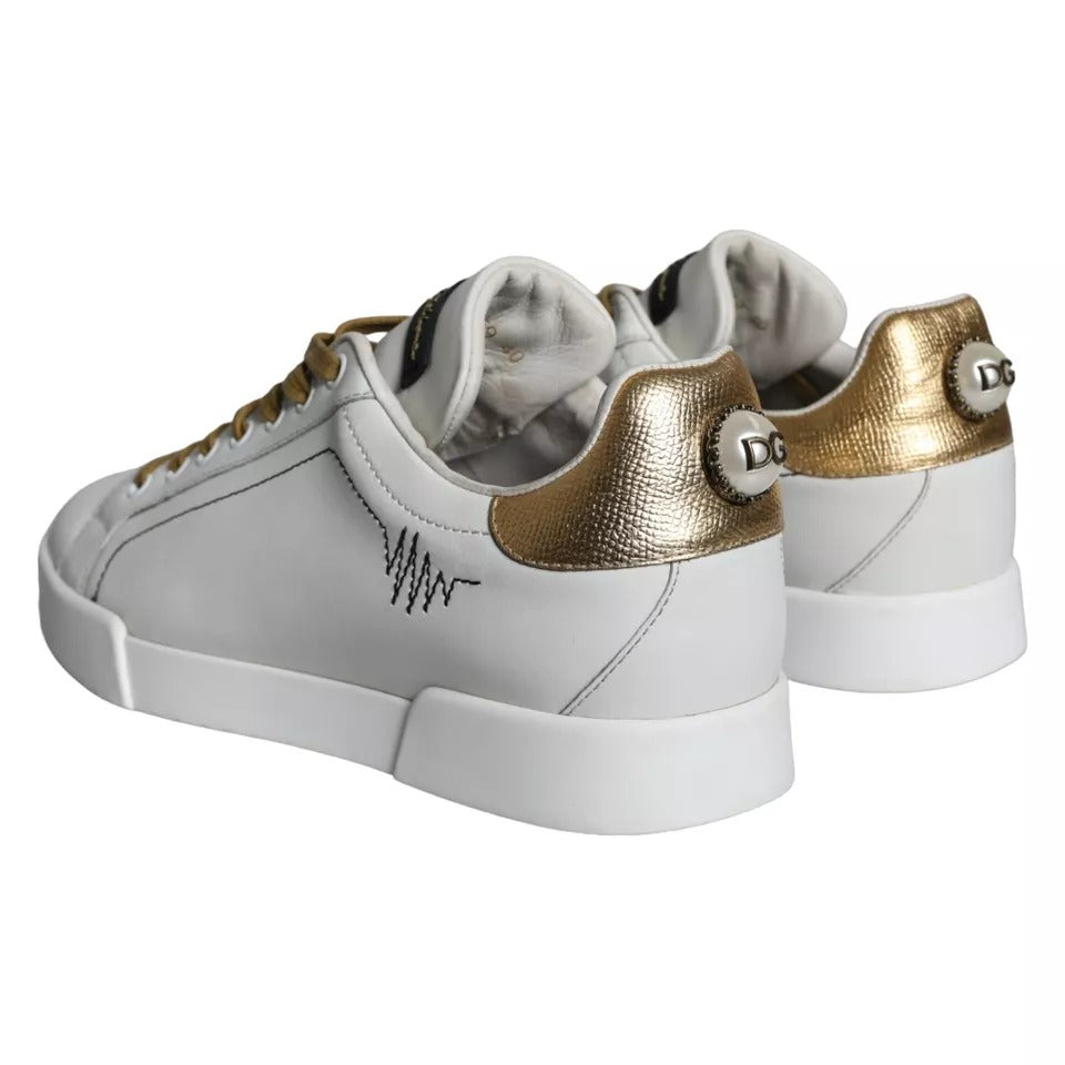 White Leather Portofino Low Top Sneakers Shoes