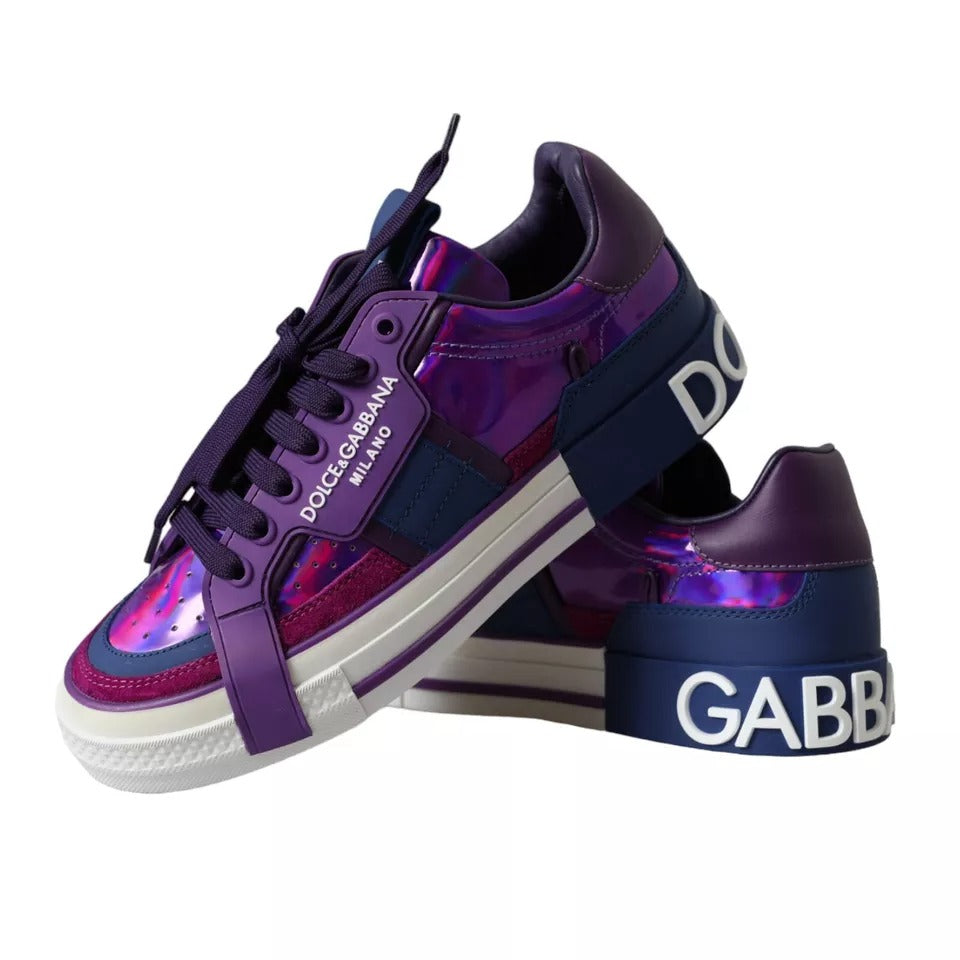 Purple Leather Low Top Sneakers Men Shoes