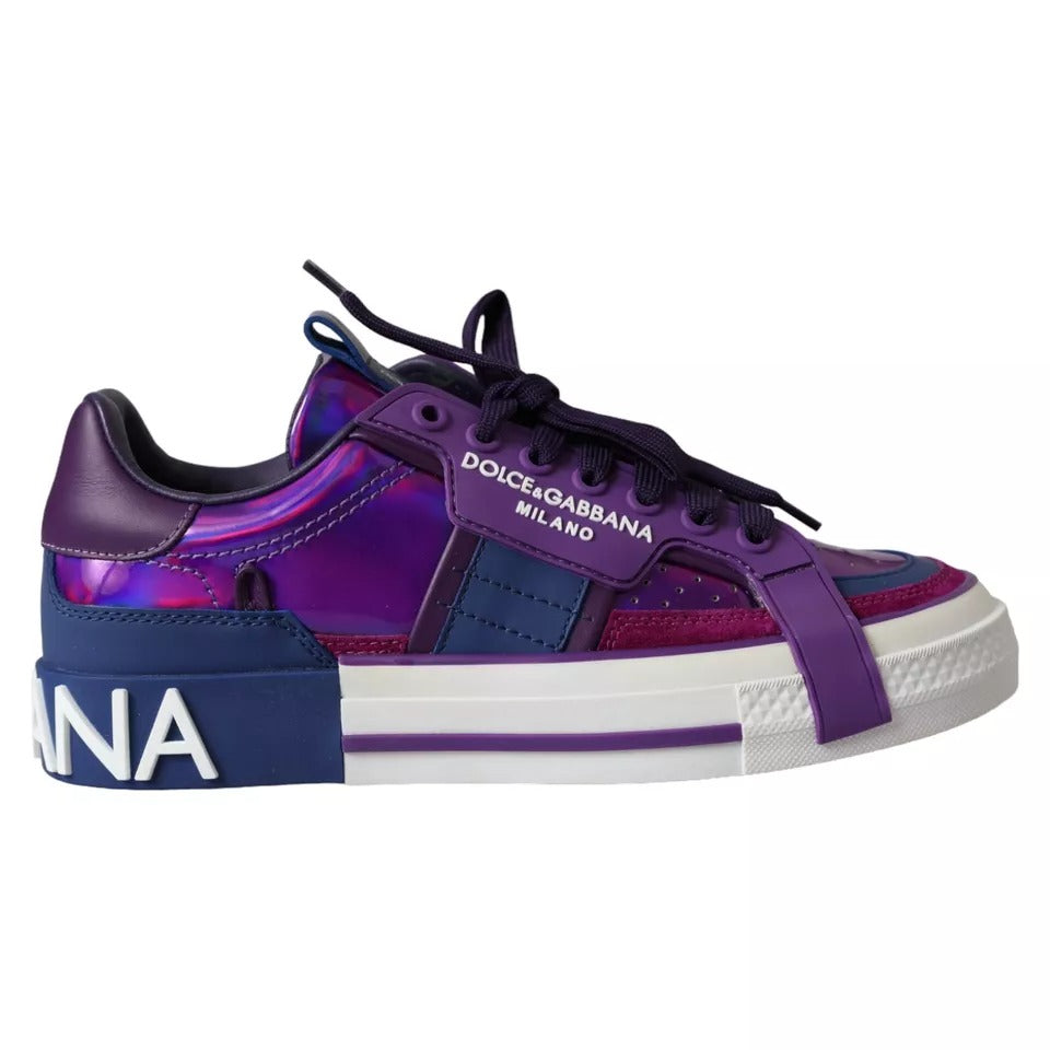 Purple Leather Low Top Sneakers Men Shoes