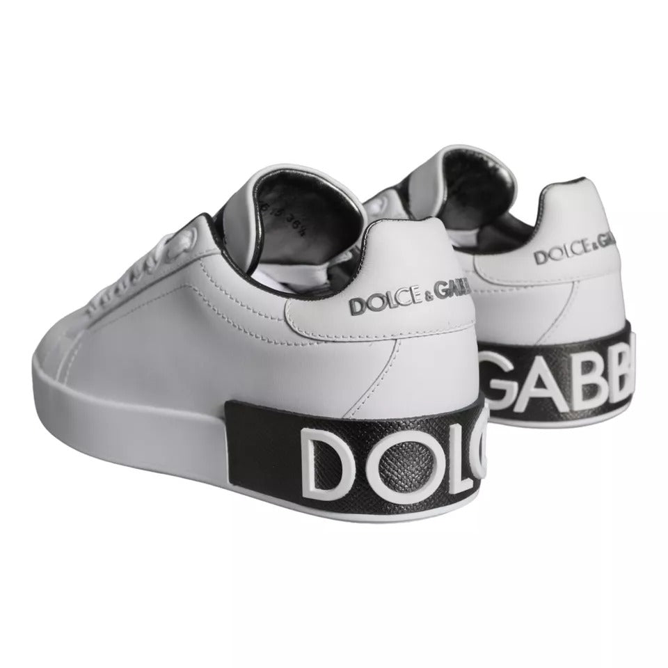 White Black Leather Portofino Sneakers Shoes