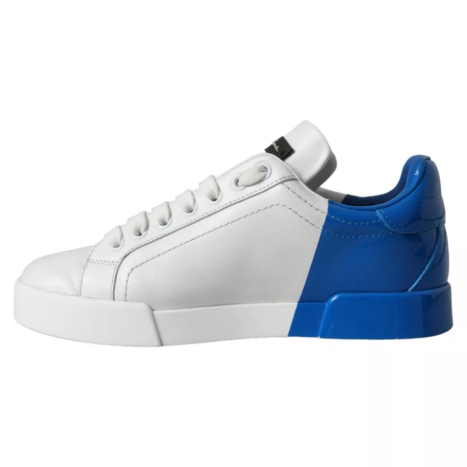 White Blue Portofino Low Top Leather Sneakers Shoes