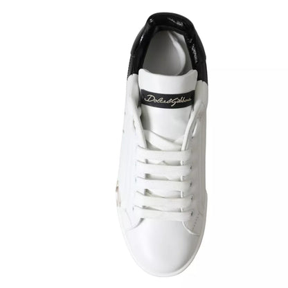 White Black Portofino Low Top Leather Sneakers Shoes