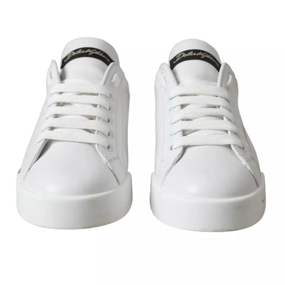 White Black Portofino Low Top Leather Sneakers Shoes