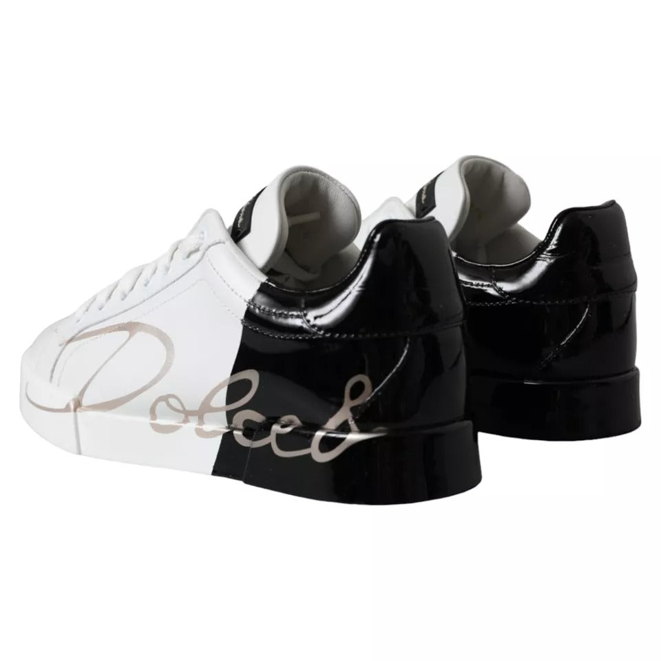 White Black Portofino Low Top Leather Sneakers Shoes