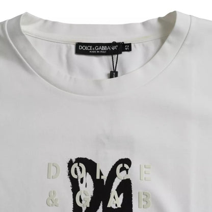 White Logo Round Neck Short Sleeves T-shirt