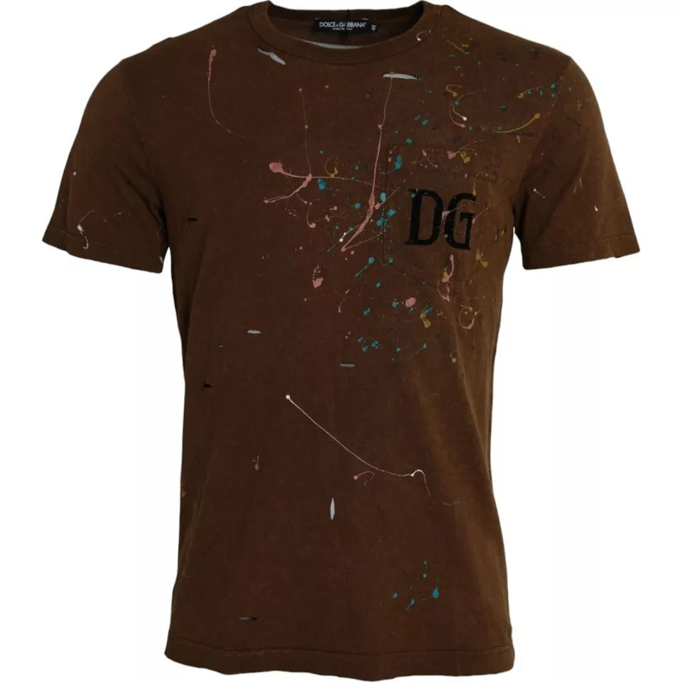 Brown Color Splash Cotton Crew Neck T-shirt