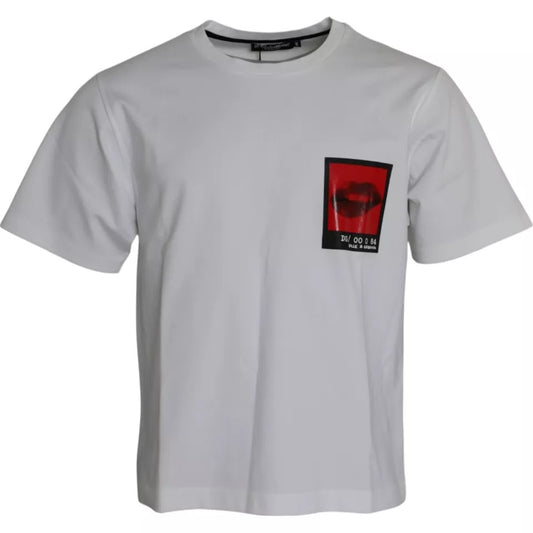 White Red Lips Print Cotton Men T-shirt