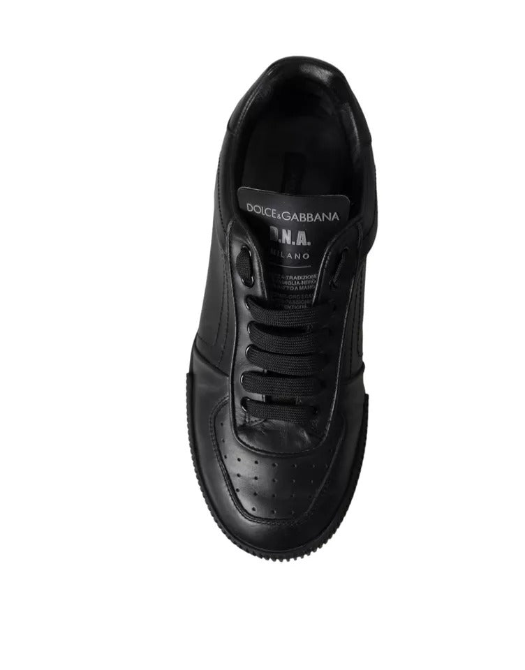 Black Leather Low Top Sneakers Men Shoes