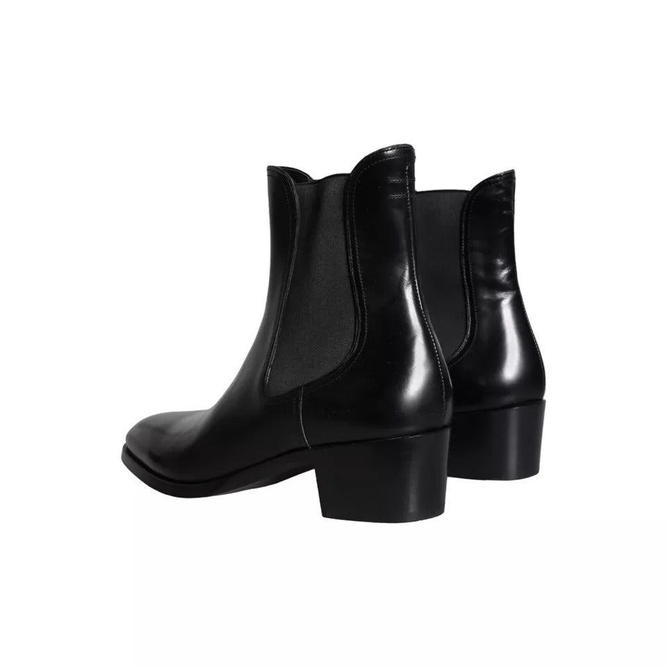 Black Leather Chelsea Ankle Boots Men Shoes