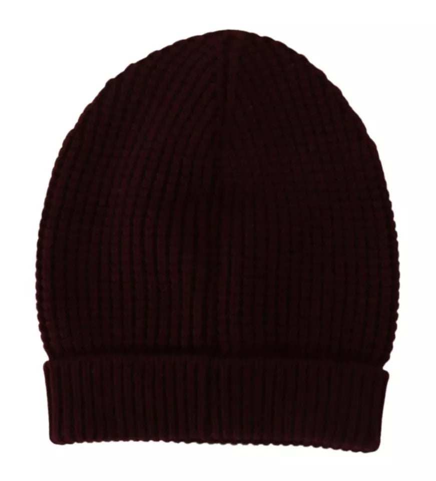 Dark Red Wool Knit Women Logo Beanie Cap Hat