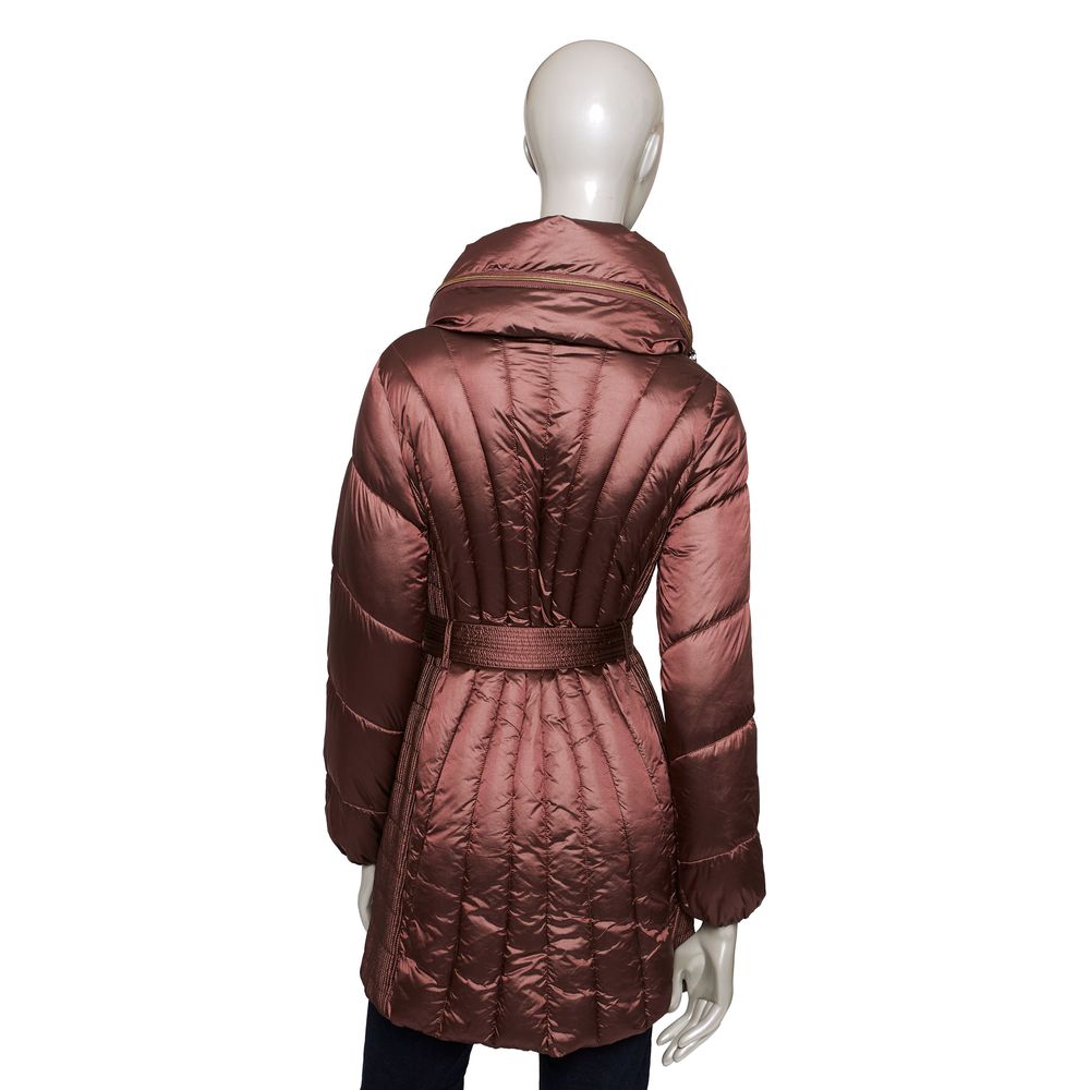 Burgundy Polyester Women Coat