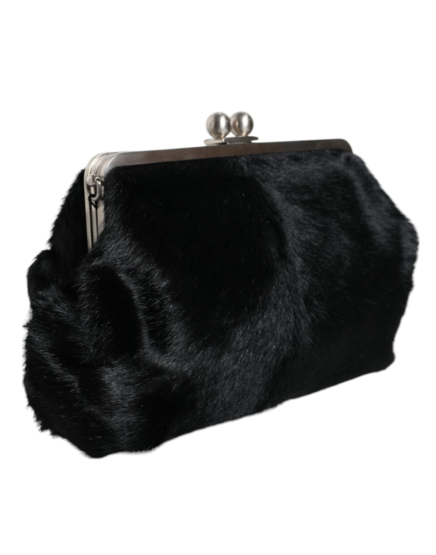 Black Fur Handbag Clutch Purse Pouch Bag