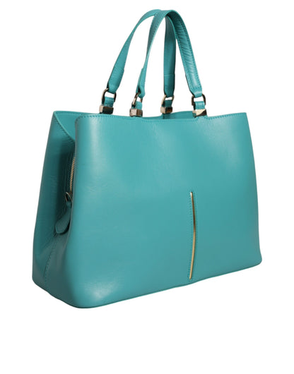 Green Leather Women Shopping Tote Top Handle Bag