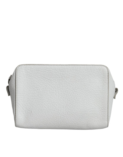 White Leather Large Pouch Zip Handbag Women Bag