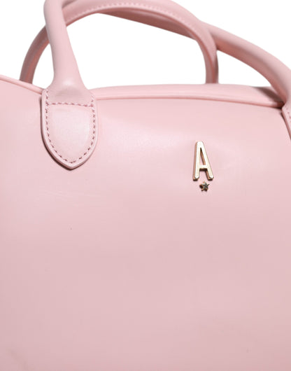 Pink Leather Logo Top Handle Duffel Handbag Women Bag