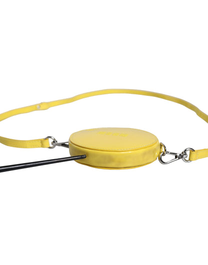 Yellow Leather Logo Crossbody Sling Shoulder Round Bag