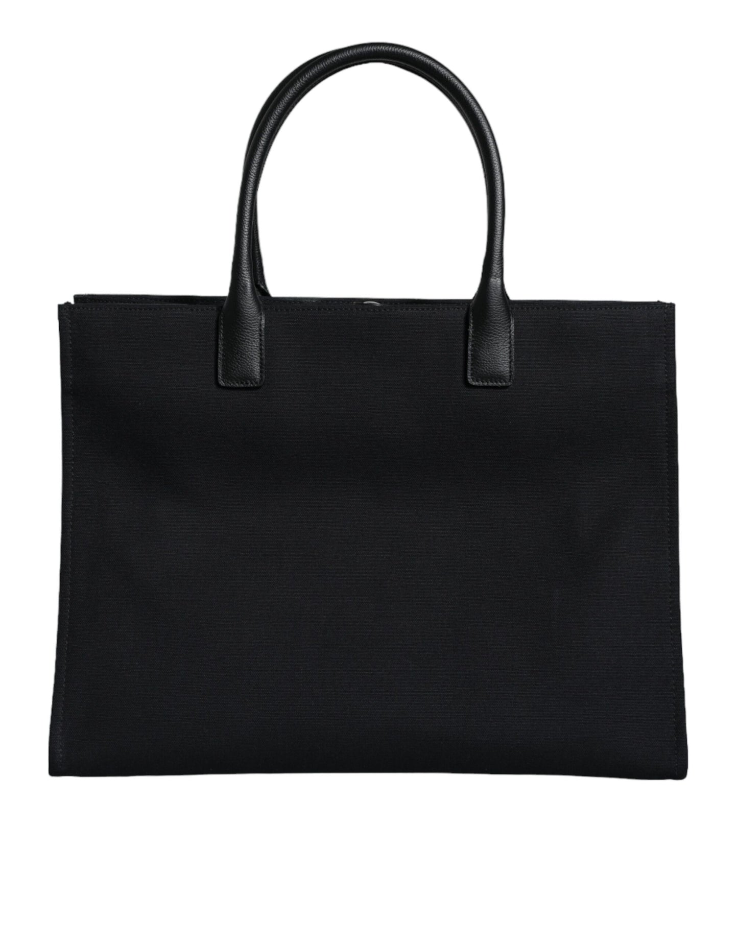 Black Top Handle Canvas Leather Logo Shopping Tote Bag